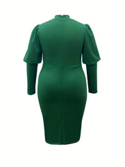  Puff Sleeve Bodycon Midi Dress