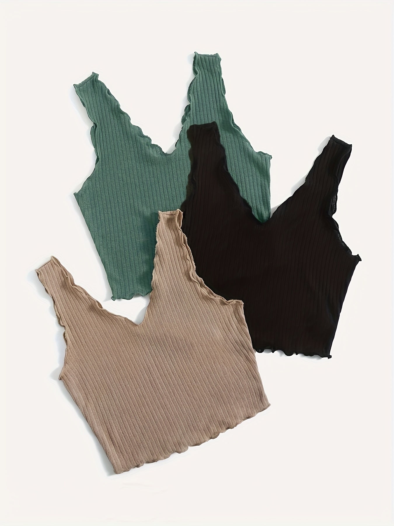 Ruffle Trim Tank Top Set Casual Summer Sleeveless Women's Clothing