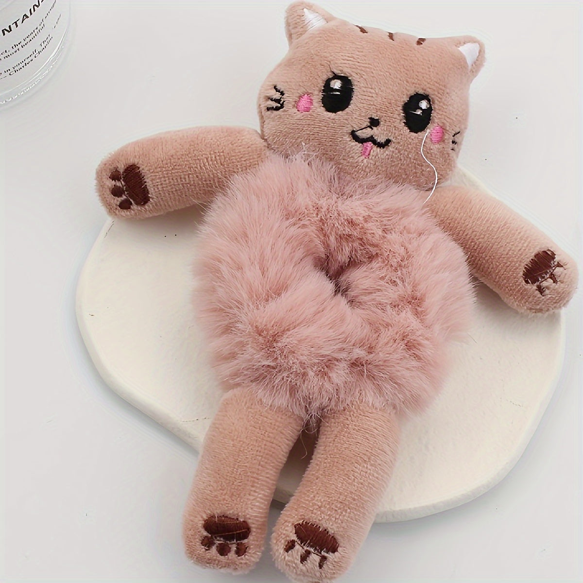 Pink Cat Doll Hair Tie Plush Hair Rope for Girls