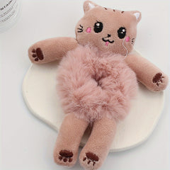 Pink Cat Doll Hair Tie Plush Hair Rope for Girls