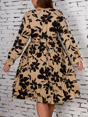 Floral Print Flounce Sleeve V Neck Pleated Dress