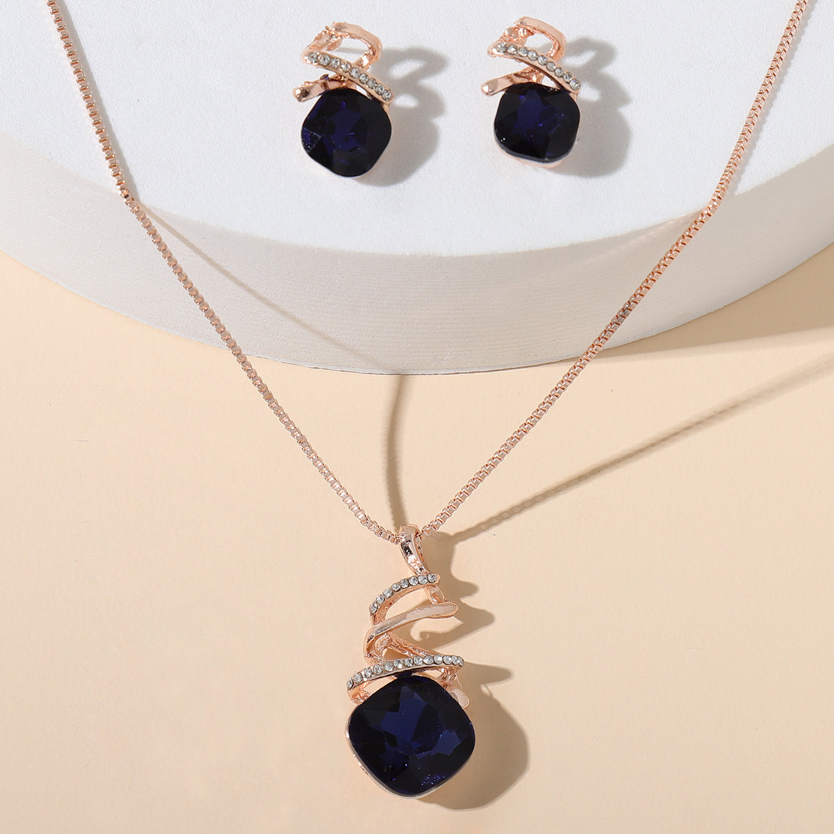 Geometric Crystal Jewelry Set Pendant Necklace & Stud Earrings Wedding