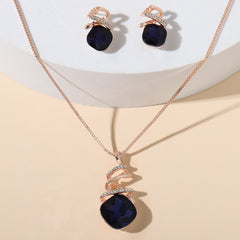 Geometric Crystal Jewelry Set Pendant Necklace & Stud Earrings Wedding