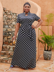 Polka Dot Short Sleeve Maxi Dress Women's Plus Size