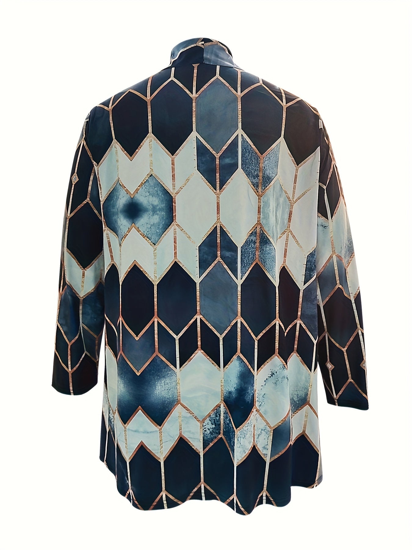  Colorblock Geometric Print Stretch Cardigan