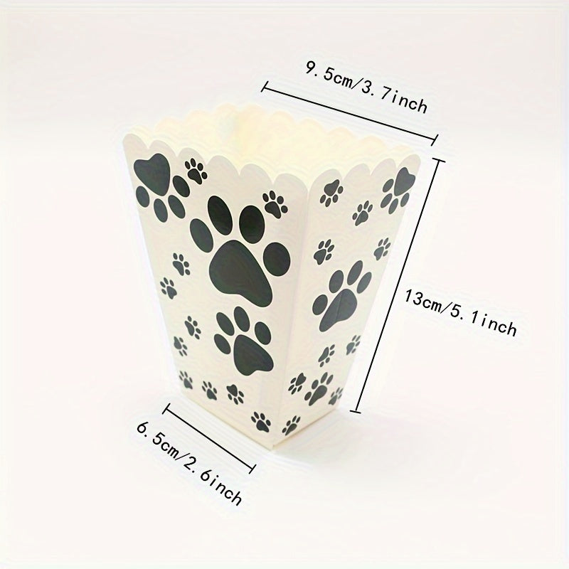 6pcs Dog Paw Print Popcorn Bags & Paper Buckets Movie Theater Decor