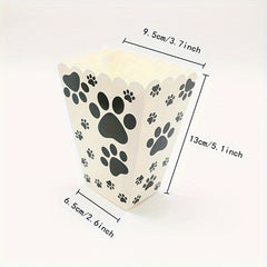 6pcs Dog Paw Print Popcorn Bags & Paper Buckets Movie Theater Decor