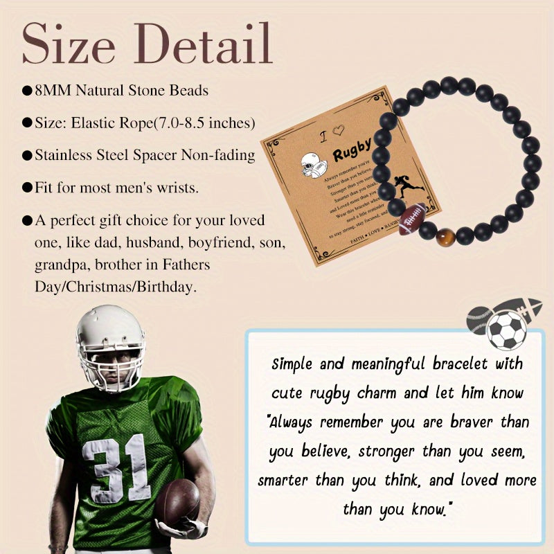 Rugby Beads Decor Adjustable Bracelet Unisex Stretch Sports Wristband