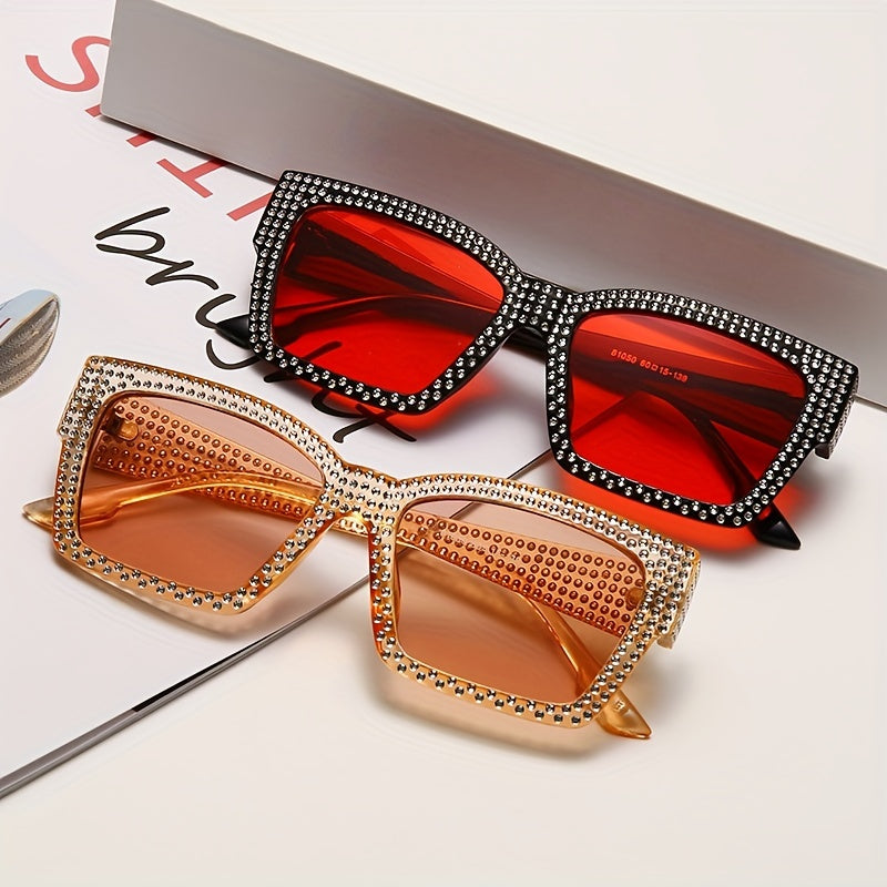 Square Frame Sunglasses Rhinestone Decor Stylish Cat Eye Eyeglasses