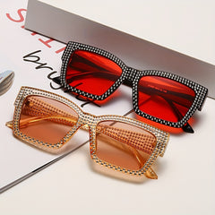 Square Frame Sunglasses Rhinestone Decor Stylish Cat Eye Eyeglasses