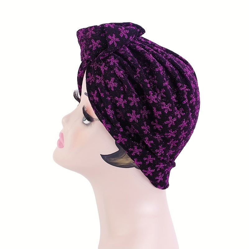 Glitter Flower Jacquard Turban Cap Solid Knotted Hijab Head Wraps