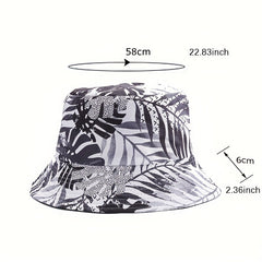 Leaf Print Men's Fisherman Hat Summer Outdoor Sun Protection Wide Brim Hat