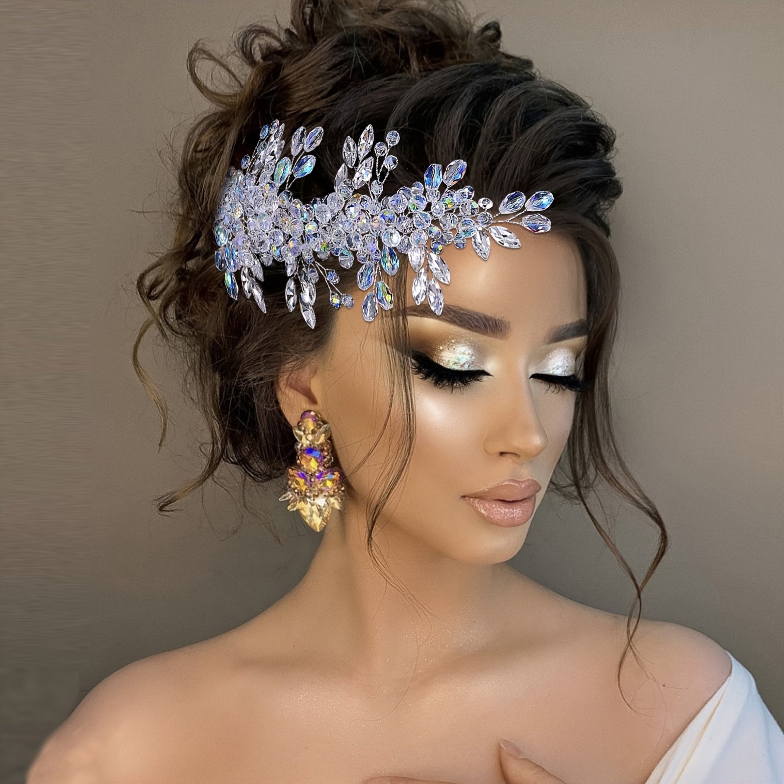 Vintage Bridal Headband with Rhinestones & Floral Accents for Weddings