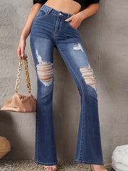 Washed Ripped High Rise Flared Leg Jeans