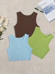 Y2K Crop Tank Top 3pcs Set Sleeveless Crew Neck Casual Top