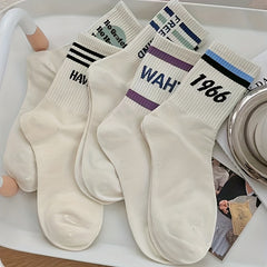 5 Pairs Letter Print Socks for Women Breathable All match Stockings