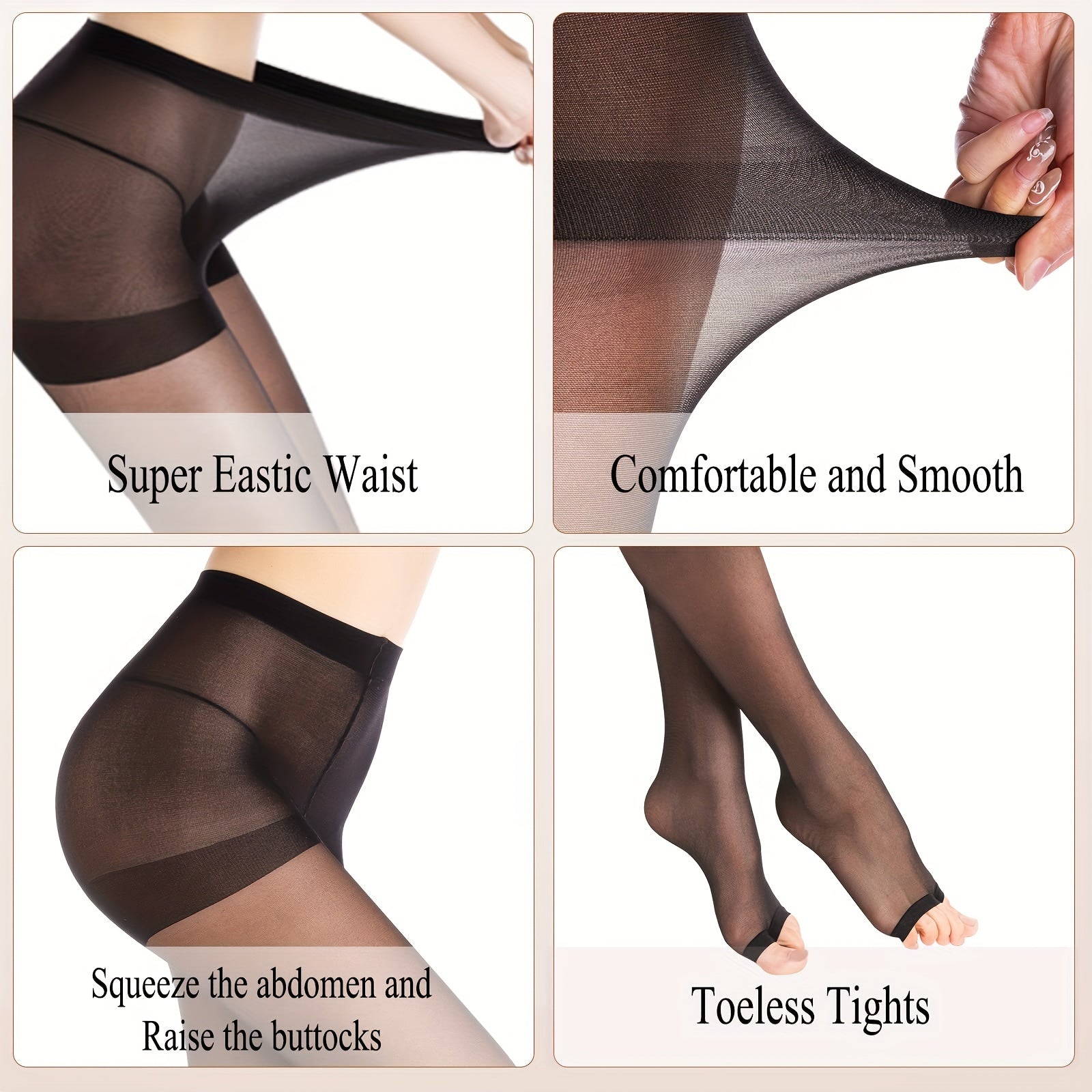3 Pack Toeless High Waist Slim Pantyhose Elastic Pantyhose