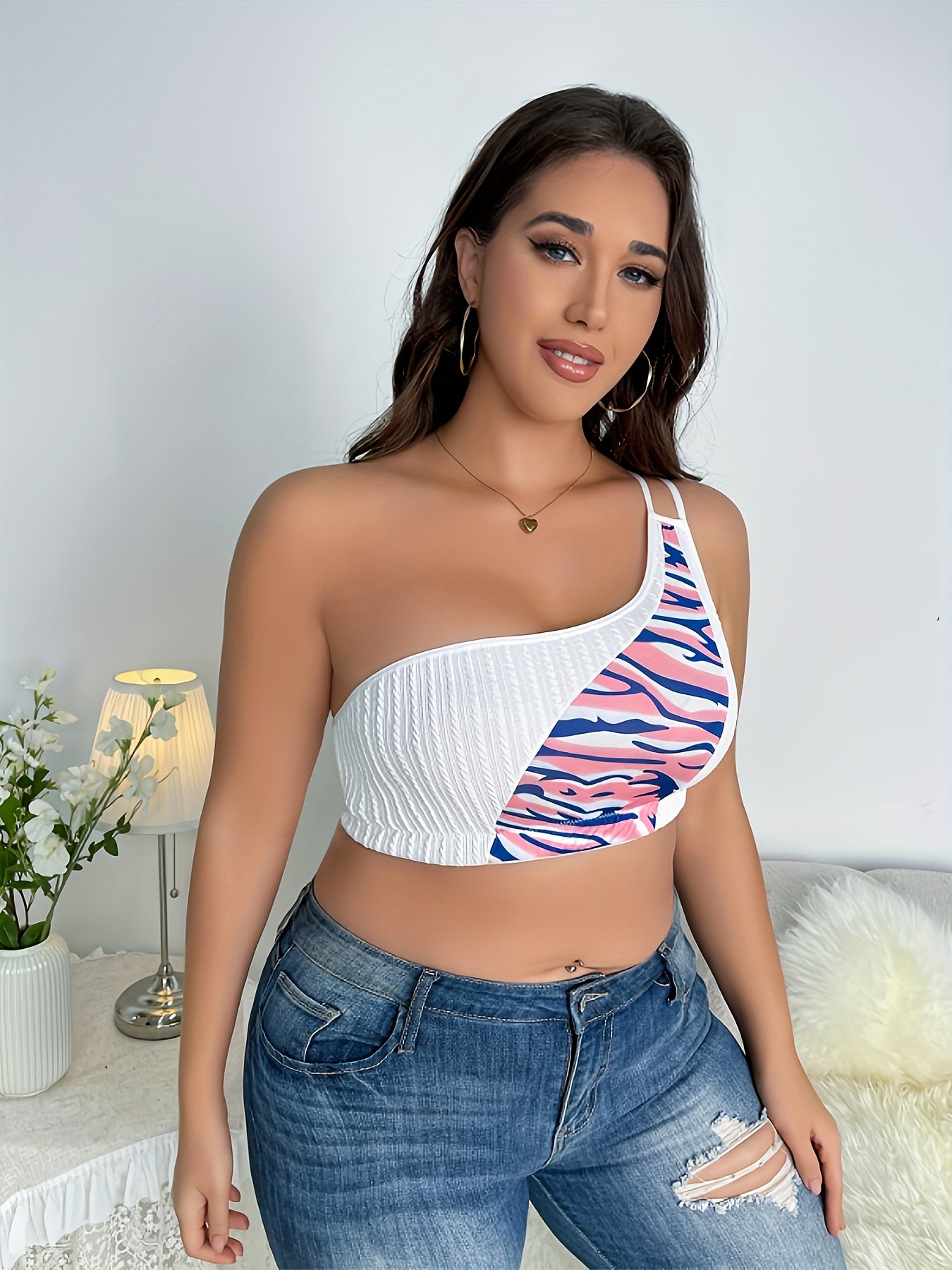  Bra Women's Plus Camo One Shoulder Bralette