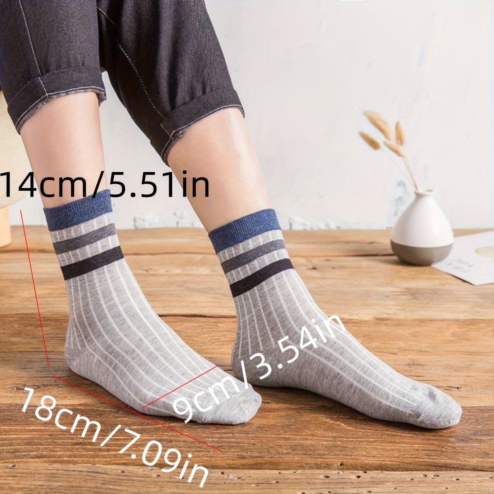 Men's Block Striped Crew Socks Cotton Blend Casual Outdoor Activities