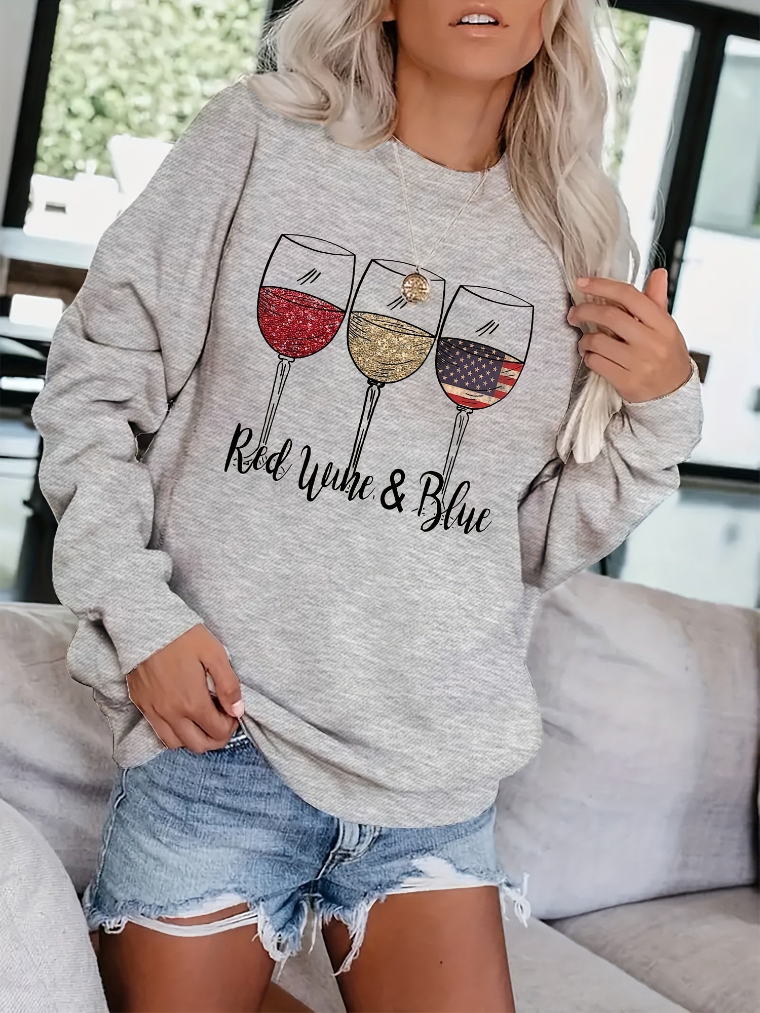 Graphic Print Pullover Sweatshirt Women's Casual Crew Neck Fall & Winter