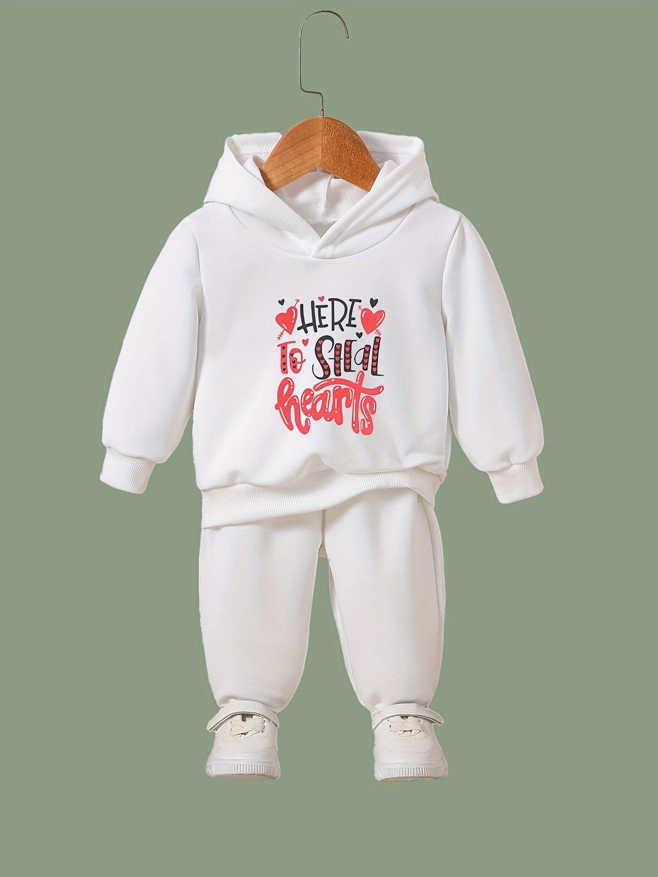 2pcs Heart Steal Graphic Hoodies Pants Set Spring Sports Gift Girls