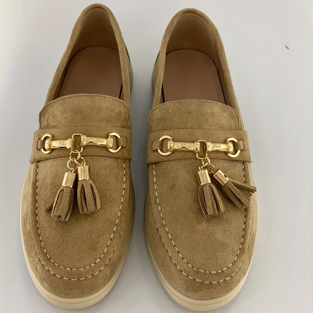 Women's Tassel Flat Loafers Slip On Shoes Comfy Micro Suede Casual Walking