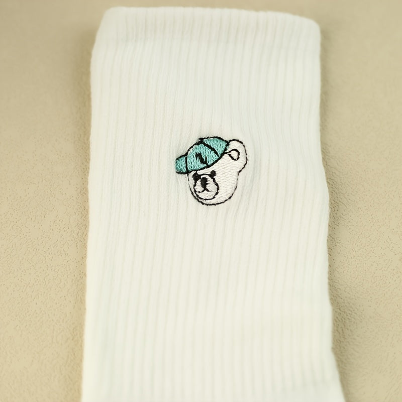 Cartoon Bear Print Socks Comfy Mid Tube Socks Women's Stockings & Hosiery