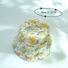 Sunflower Print Bucket Hat Reversible Sunscreen Beach Hats