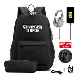 2PCS Letter Printed USB Charging Backpack Waterproof Travel Mochila Men Women