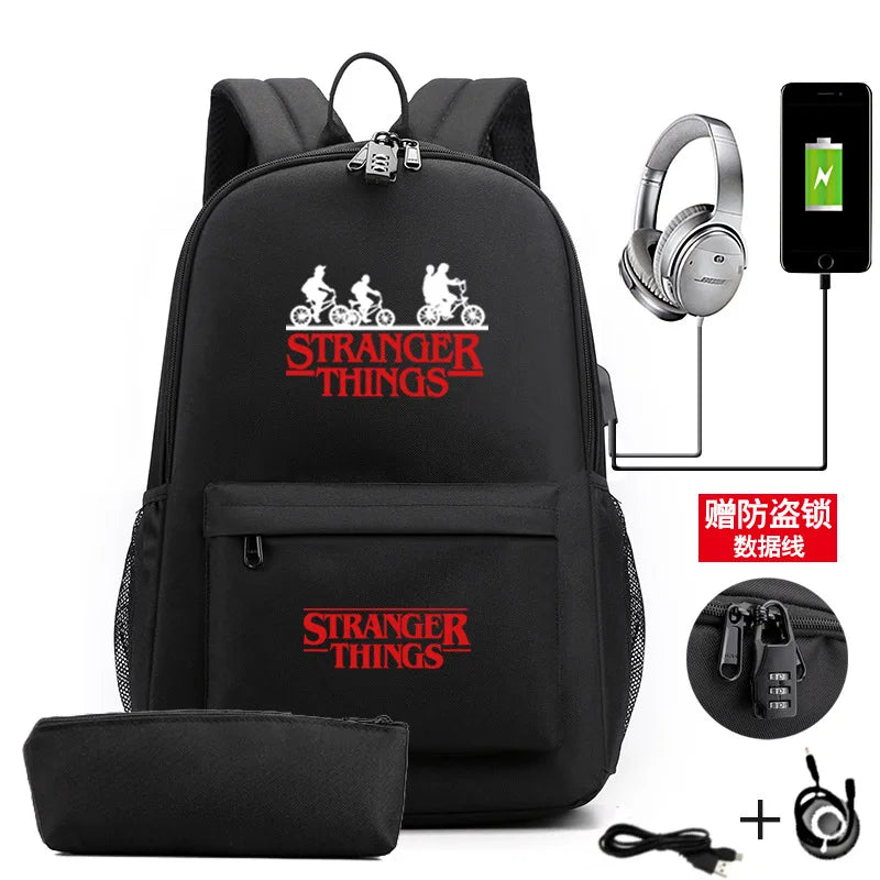 2PCS Letter Printed USB Charging Backpack Waterproof Travel Mochila Men Women