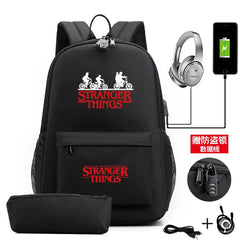 2PCS Letter Printed USB Charging Backpack Waterproof Travel Mochila Men Women