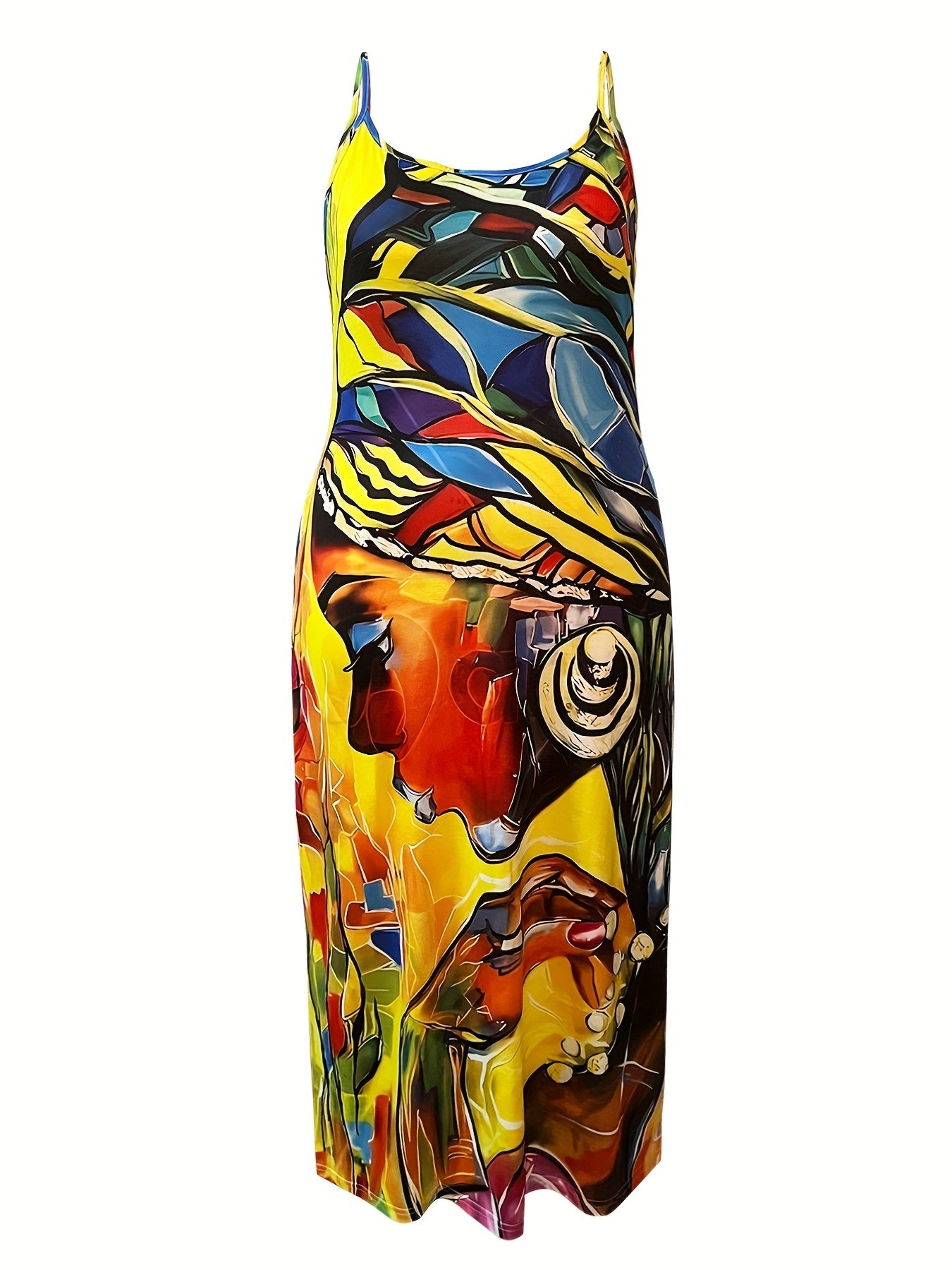  Colorblock Figure Print Maxi Cami Dress