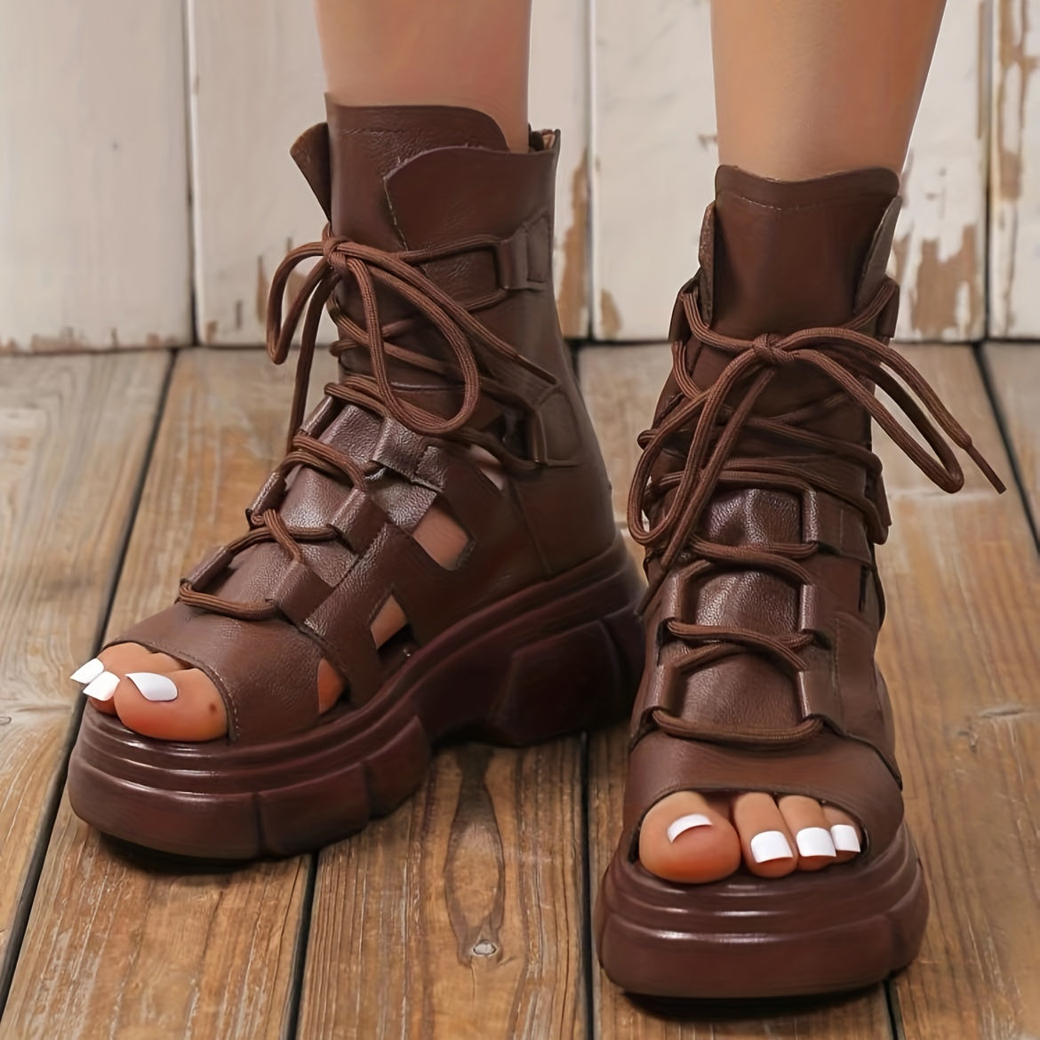 Women's High Top Platform Sandals Cut Out Breathable Shoes