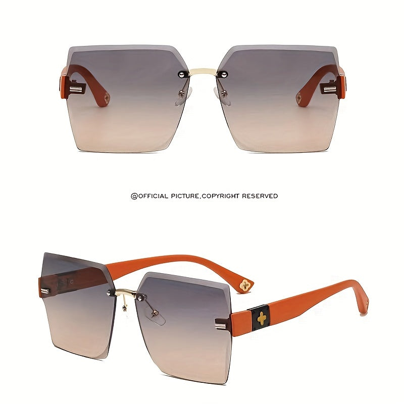 Square Rimless Sunglasses Clover Gradient UV400 Sun Shades For Summer Beach