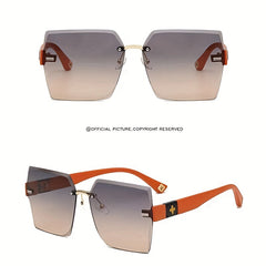 Square Rimless Sunglasses Clover Gradient UV400 Sun Shades For Summer Beach