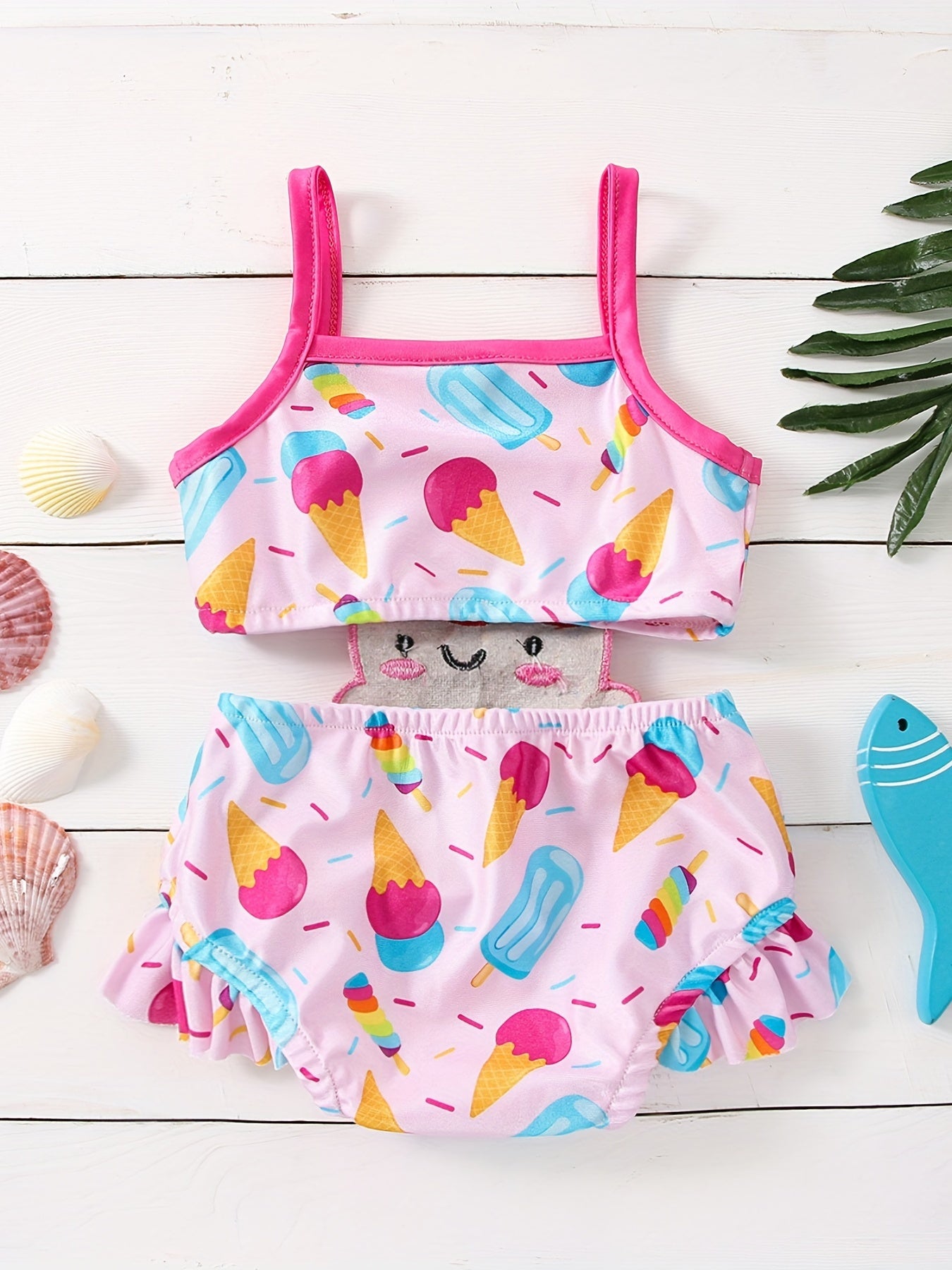 Ice Cream Cartoon Print Camisole Swimsuit Girls Tankinis