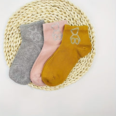 Bear Rhinestone Socks 5 Pairs Women's Crew Short Stockings & Hosiery