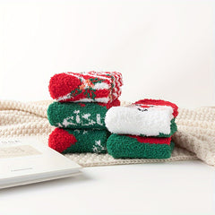 5 Pairs Christmas Print Socks Warm & Fuzzy Women's Stockings