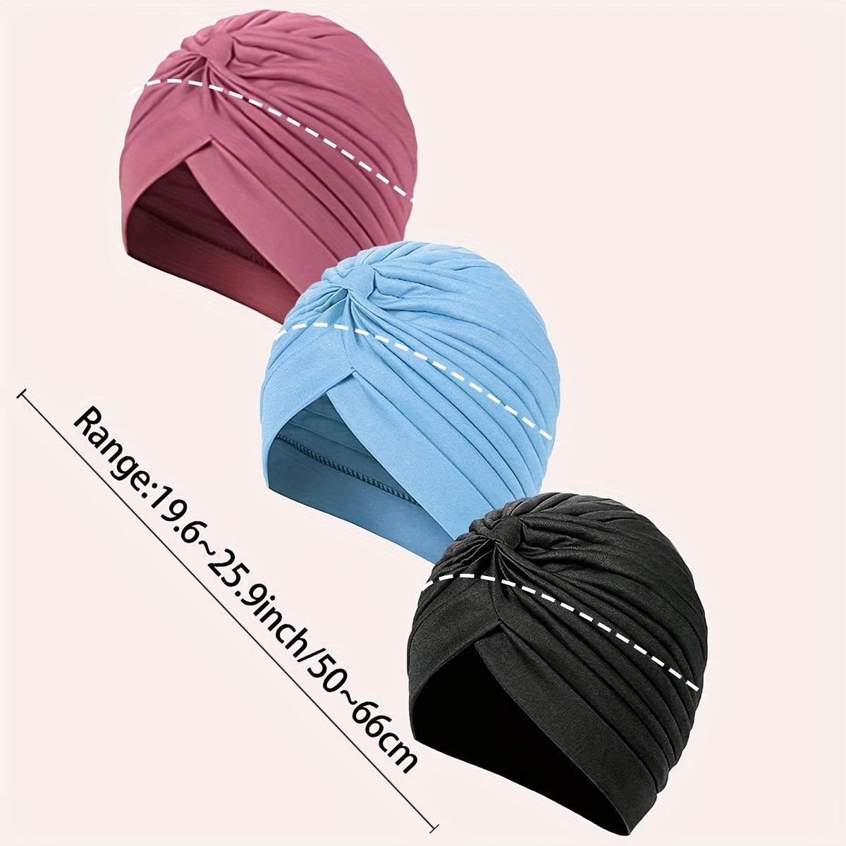 3pcs Pleated Turban Cap Solid Head Wraps Women Ramadan Hijab Chemo Hats