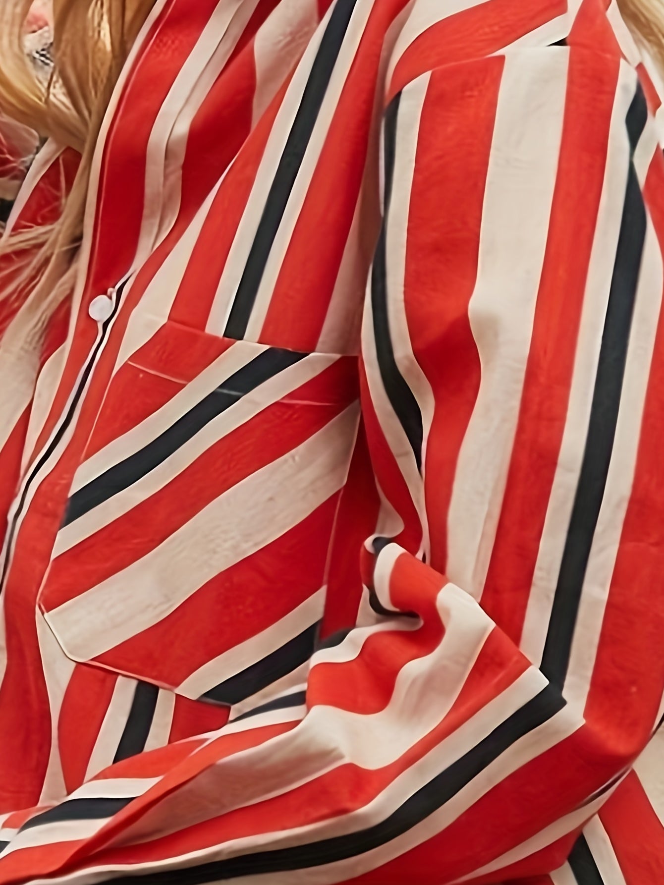  Stripe Print Button Up Long Sleeve Blouse