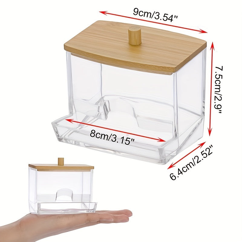 Acrylic Q Tip Dispenser with Bamboo Lid