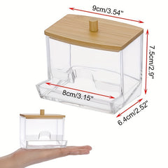 Acrylic Q Tip Dispenser with Bamboo Lid