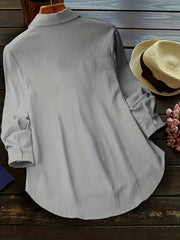  Casual Blouse Women's Solid Crinkle Button Up Long Sleeve Blouse
