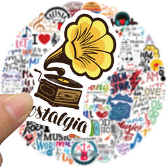 50 Music Themed Sticker Collection - DIY Projects, Laptops, Water Bottles