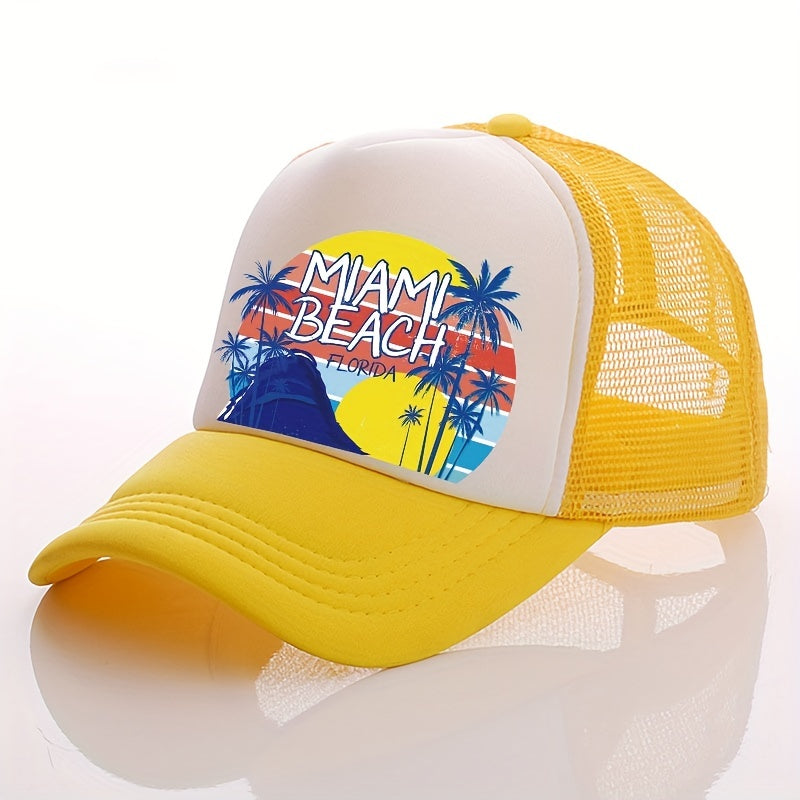 Unisex Breathable Adjustable Baseball Cap with Beach and Letter Embroidery
