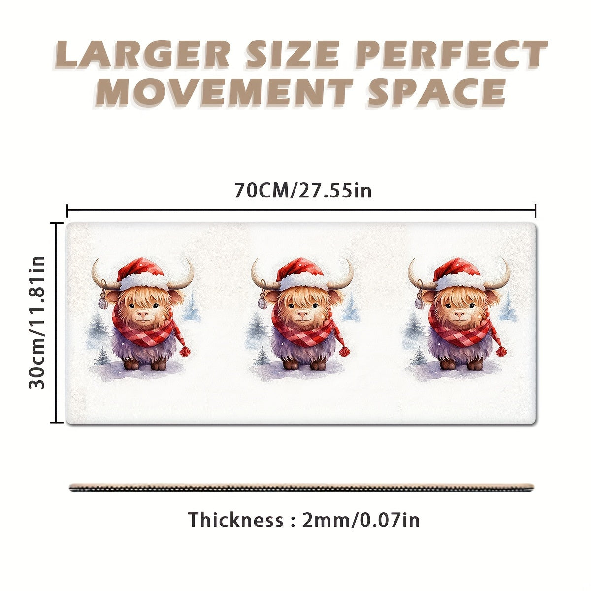 Christmas Cow Art Poster Mouse Pad, Non Slip, Game Pad
