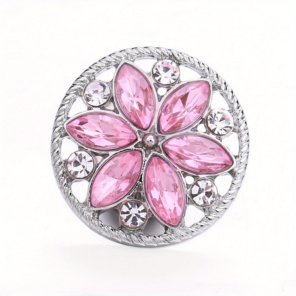 Alloy Flower Decor Round Snap Button with Rhinestones for DIY Jewelry