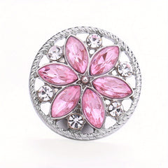 Alloy Flower Decor Round Snap Button with Rhinestones for DIY Jewelry