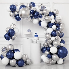 Silvery Balloon Wreath Set Navy And Silvery Confetti Balloon Arch