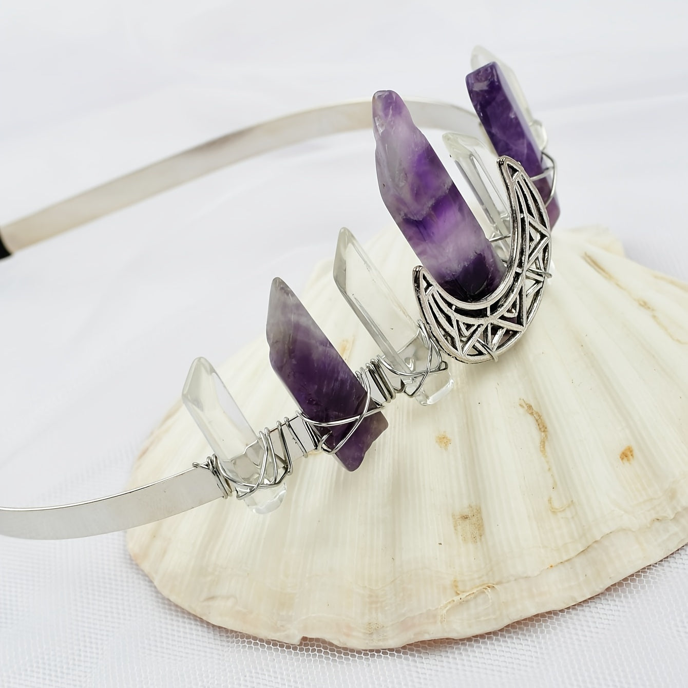 Amethyst Moon Crystal Quartz Crown Rhinestone Tiara Mermaid Headband
